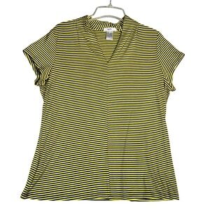 Isela Striped Mock Neck Short Sleeve Top Women's XL Yellow Black Knit